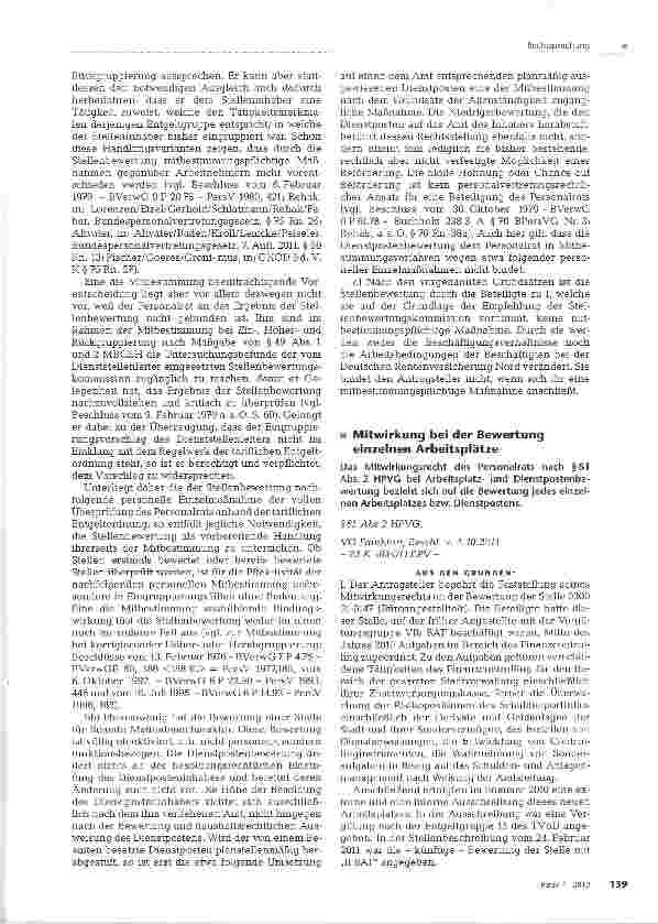 Vorschauseite 2: Stellenbewertung ist keine mit-bestimmungspflichtige Maßnahme Stellenbewertungen sind keine mitbestimmungspflich-tigen Maßnahmen im Sinne von § 2 Abs. 1, § 51 Abs. 1 Satz 1 MBGSH.