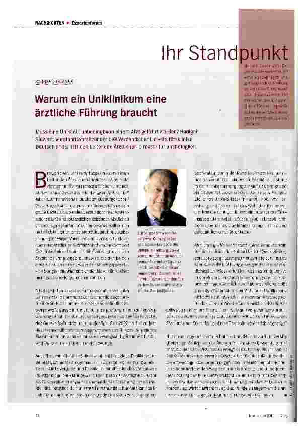 Vorschauseite 1: Warum ein Uniklinikum eine ärztliche Führung braucht