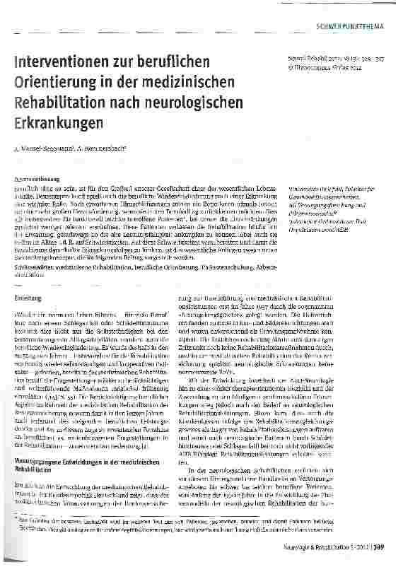Vorschauseite 1: Interventionen zur beruflichen Orientierung in der medizinischen Rehabilitation nach neurologischen Erkrankungen