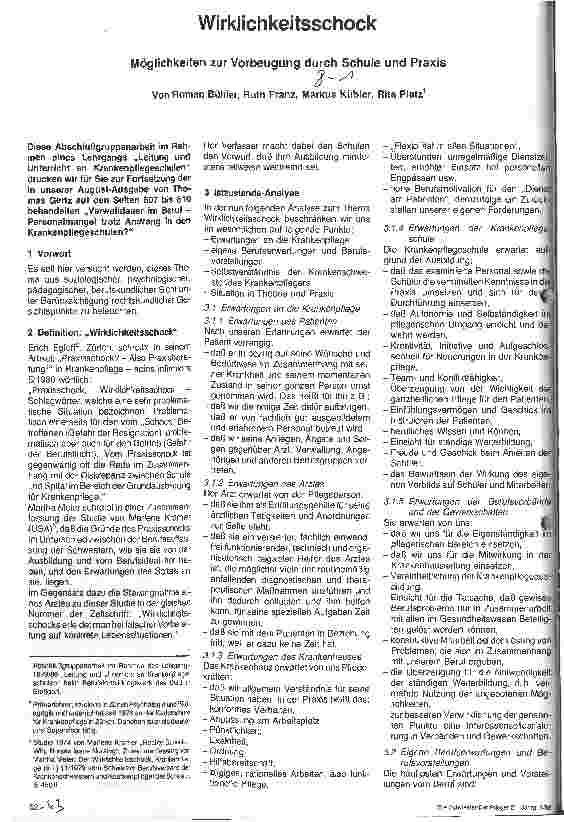 Vorschauseite 1: Wirklichkeitsschock Möglichkeiten zur Vorbereitung durch Schule und Praxis