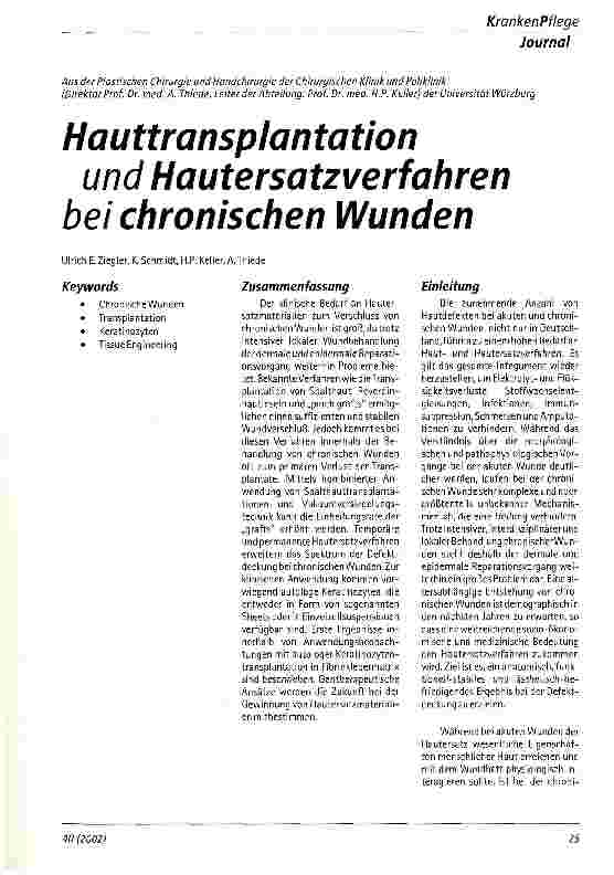 Vorschauseite 1: Hauttransplantation und Hautersatzverfahren bei chronischen Wunden