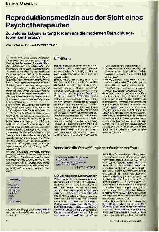 Vorschauseite 1: Reproduktionsmedizin aus der Sicht eines Psychotherapeuten