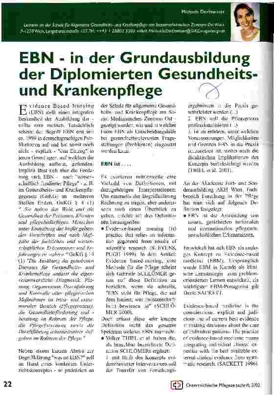 Vorschauseite 1: EBN - in der Grundausbildung der Diplomierten Gesundheitsund Krankenpflege