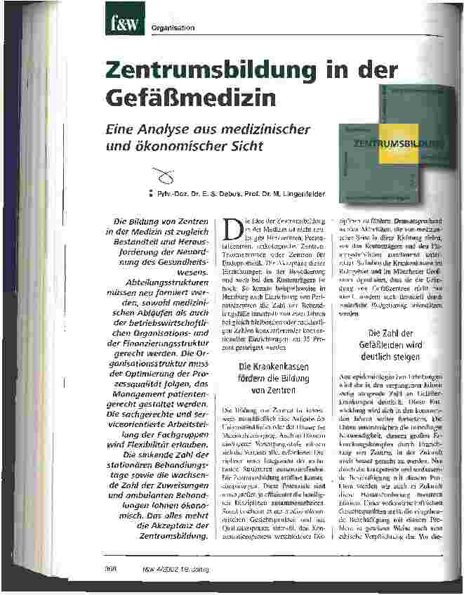 Vorschauseite 1: Zentrumsbildung in der Gefäßmedizin Eine Analyse aus medizinischer und ökonomischer Sicht