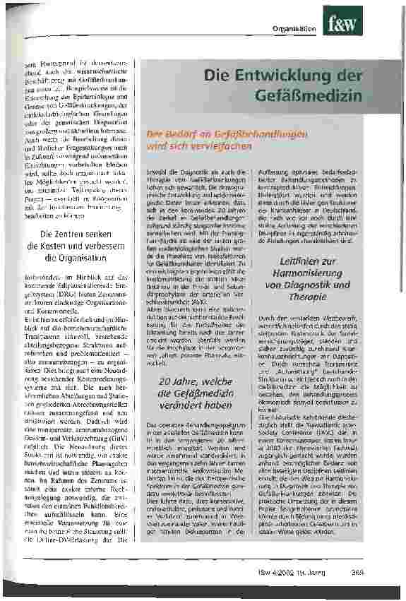 Vorschauseite 2: Zentrumsbildung in der Gefäßmedizin Eine Analyse aus medizinischer und ökonomischer Sicht