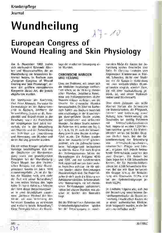 Vorschauseite 1: Wundheilung - European Congress of Wound Healing and Skin Physiology