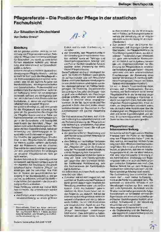 Vorschauseite 1: Pflegereferate - Die Position der Pflege in der staatlichen Fachaufsicht - zur Situation in Deutschland