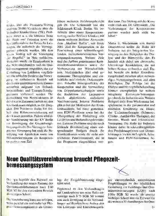 Vorschauseite 1: Neue Qualitätsvereinbarung braucht Pflegezeitbemessungssystem