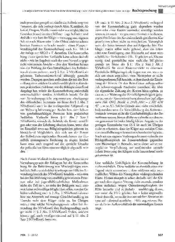 Vorschauseite 5: Eine aufgrund Demenz hilflose Person hat die für die Beförderung in einem Polizeifahrzeug entstandenen Kosten zu tragen