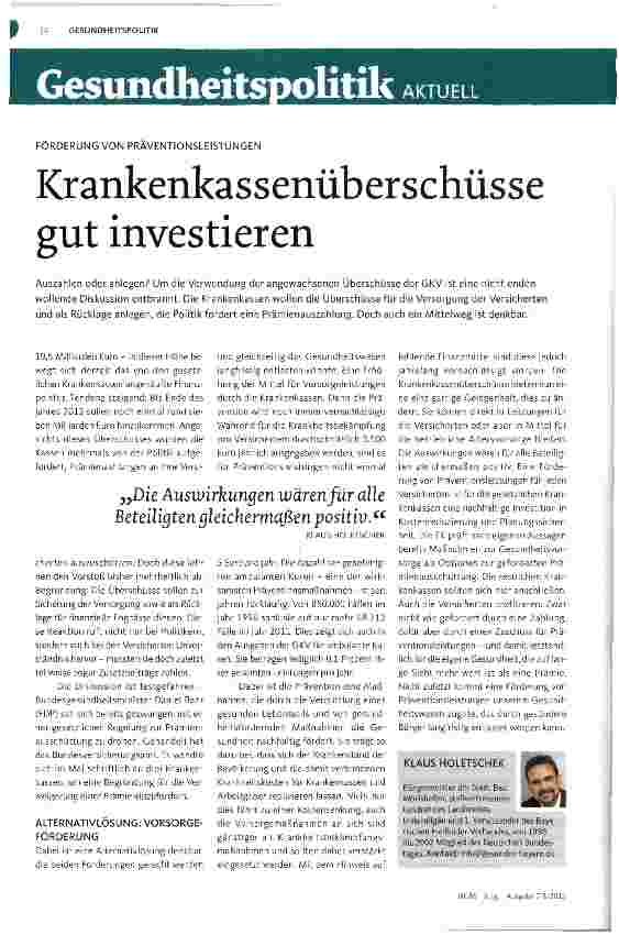 Vorschauseite 1: Krankenkassenüberschüsse gut investieren