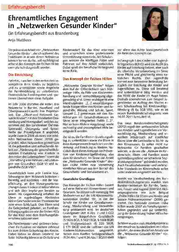 Vorschauseite 1: Ehrenamtliches Engagement in „Netzwerken Gesunder Kinder