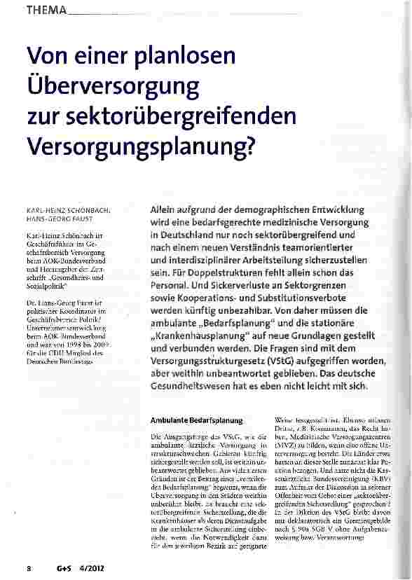 Vorschauseite 1: Von einer planlosen Überversorgung zur sektorübergreifenden Versorgungsplanung?