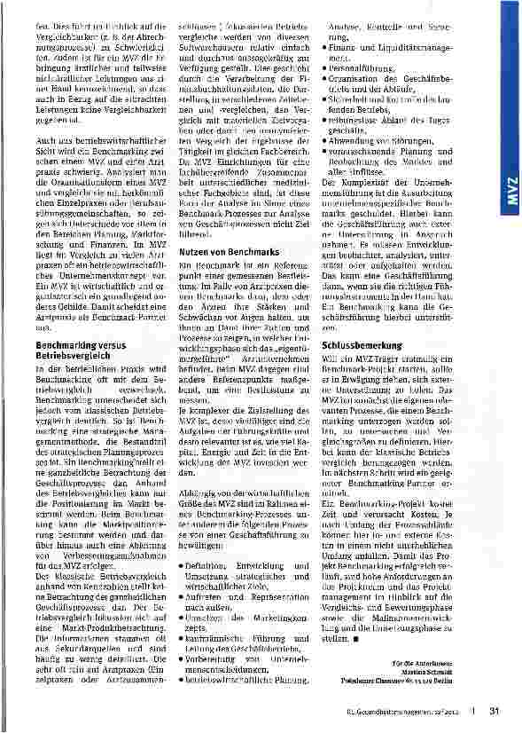 Vorschauseite 3: Benchmark - gewusst wie Benchmarking als strategisches Instrument für MVZ
