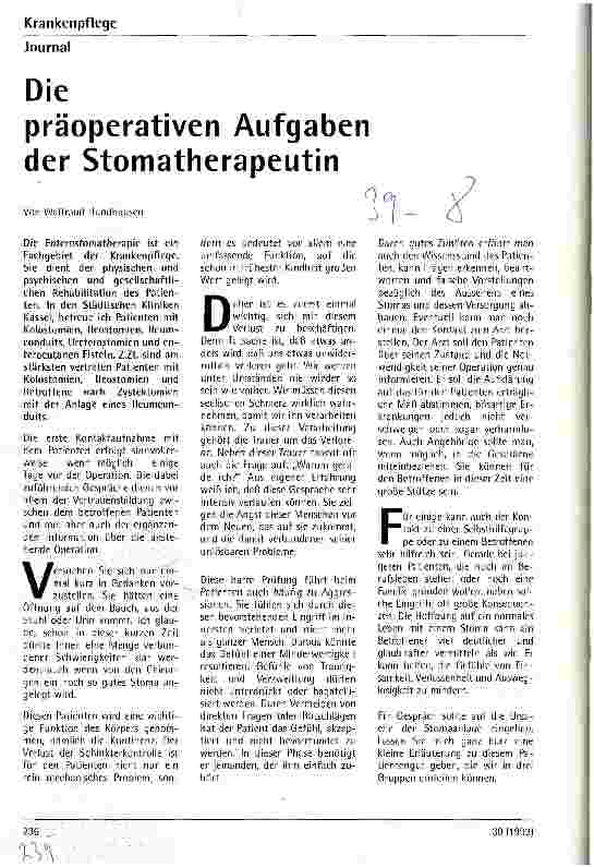 Vorschauseite 1: Die präoperativen Aufgaben der Stomatherapeutin
