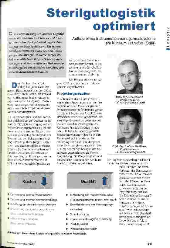 Vorschauseite 1: Sterilgutlogistik optimiert Aufbau eines Instrumentenmanagementsystems am Klinikum Frankfurt (Oder)