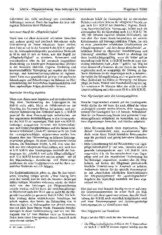 Vorschauseite 4: Pflegeversicherung: Neue Leistungen für Demenzkranke Das neue Pflegeleistungsergänzungsgesetz (PflEG) und seine Problematik
