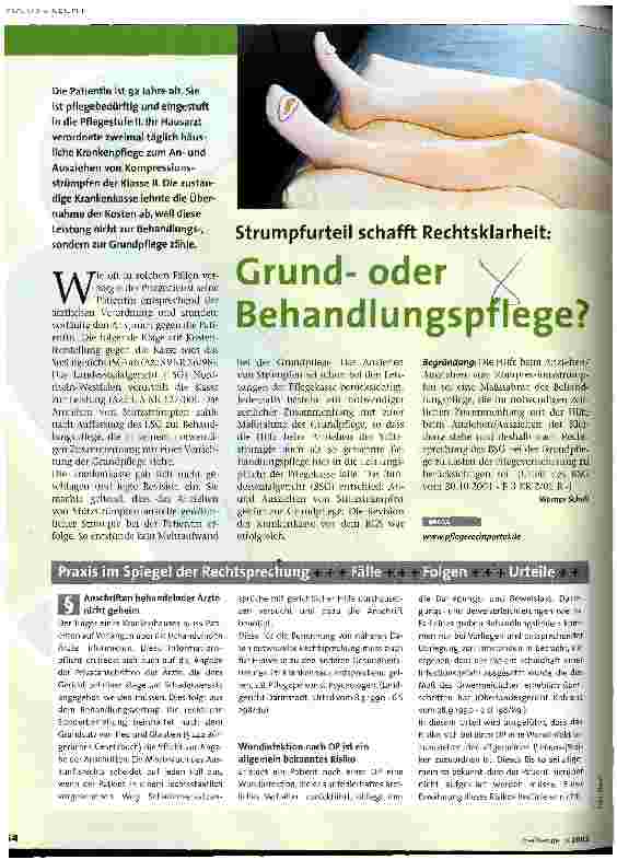Vorschauseite 1: Grundoder Behandungspflege? Strumpfurteil schafft Rechtklarheit