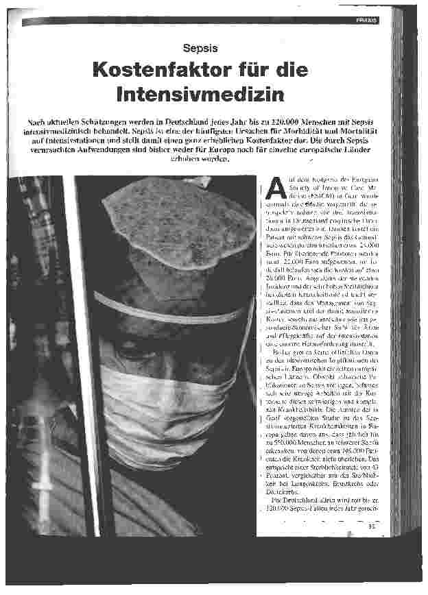 Vorschauseite 1: Sepsis: Kostenfaktor für die Intensivmedizin