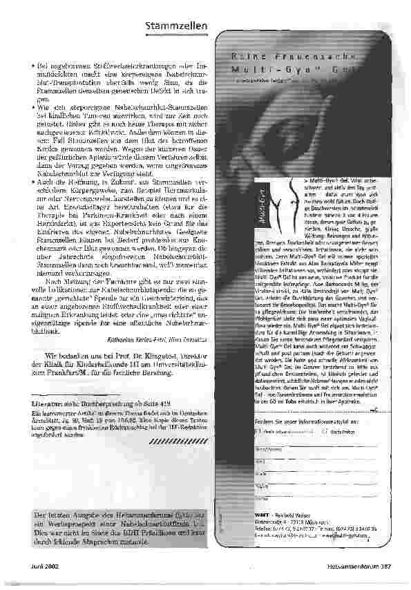 Vorschauseite 2: EINE BIOLOGISCHE LEBENSVERSICHERUNGSTAMMZELLEN AUS DER NABELSCHNUR
