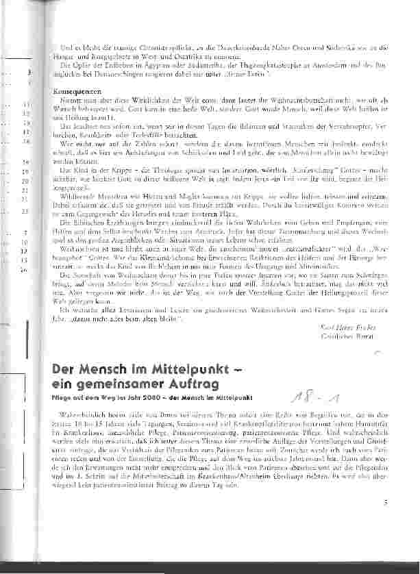 Vorschauseite 1: Der Mensch im Mittelpunkt - ein gemeinsamer Auftrag Pflege auf dem Weg ins Jahr 2000