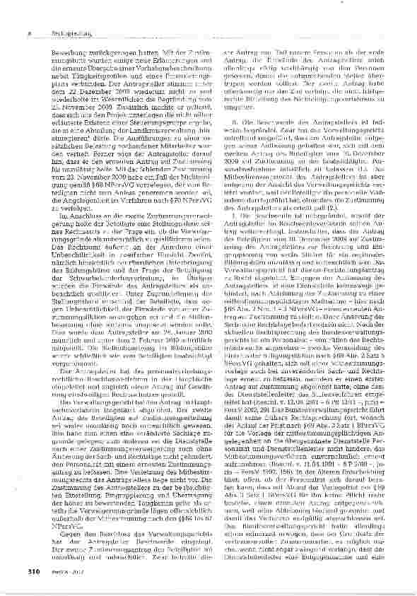 Vorschauseite 2: Zweitantrag auf Erteilung der Zustimmung des Personalrats; Unbeachtlichkeit einer Zustimmungsverweigerung