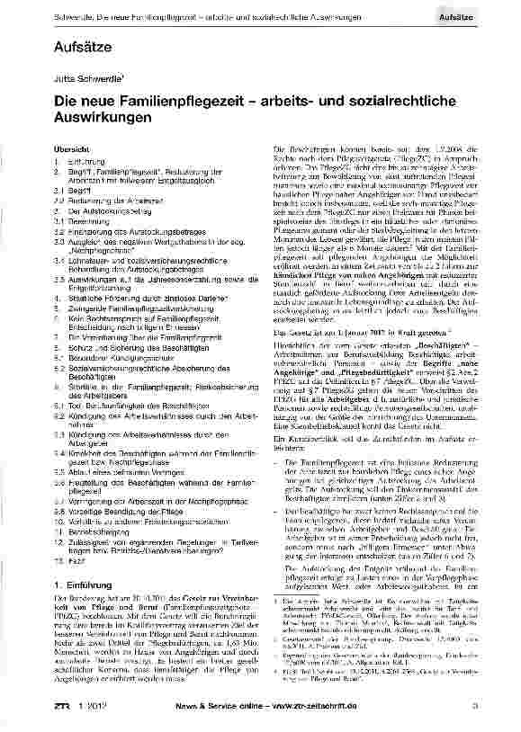 Vorschauseite 1: Die neue Familienpflegezeit - arbeitsund sozialrechtliche Auswirkungen