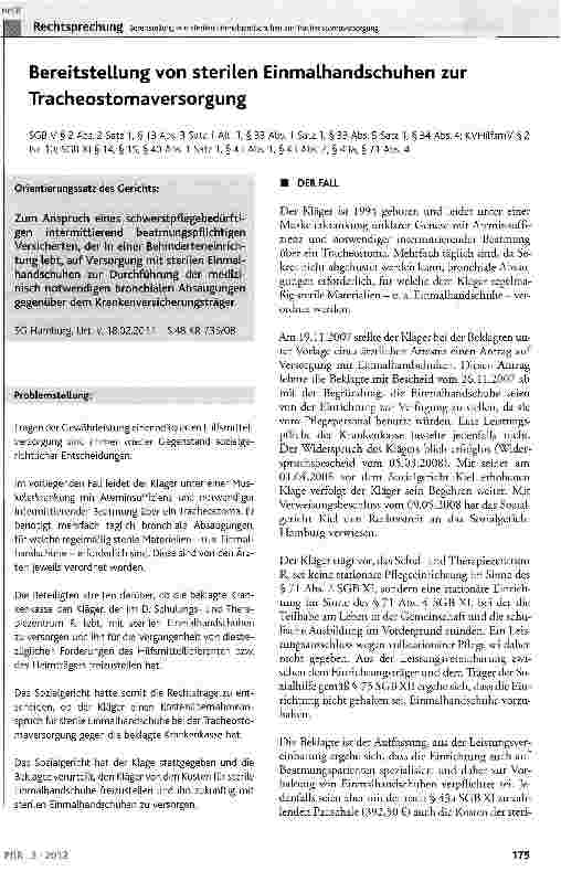 Vorschauseite 1: Bereitstellung von sterilen Einmalhandschuhen zur Tracheostomaversorgung