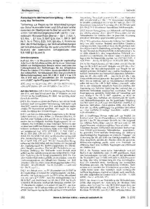 Vorschauseite 1: Pauschalierte Mehrarbeitsvergütung - Änderung des Tarifrechts