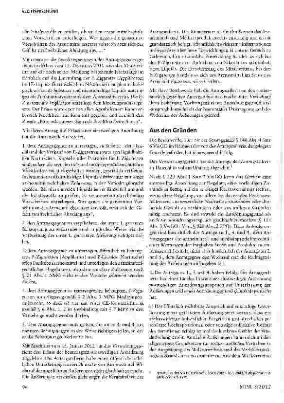 Vorschauseite 2: E-Zigaretten sind keine Arzneimittel und keine Medizinprodukte