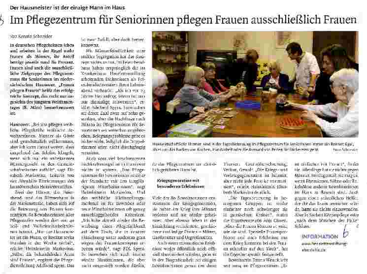 Vorschauseite 1: Im Pflegezentrum für Seniorinnen pflegen Frauen ausschließlich Frauen