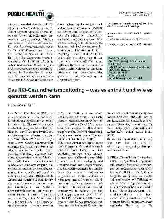 Vorschauseite 1: Das RKI-Gesundheitsmonitoring - was es enthält und wie es genutzt werden kann