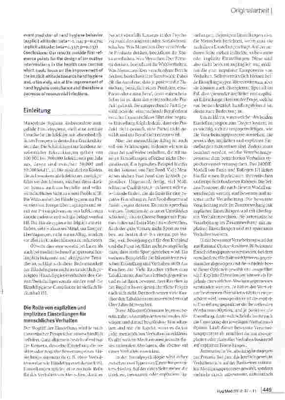 Vorschauseite 2: Implizite Einstellung zur Händehygiene als relevanter Prädiktor von Händehygieneverhalten