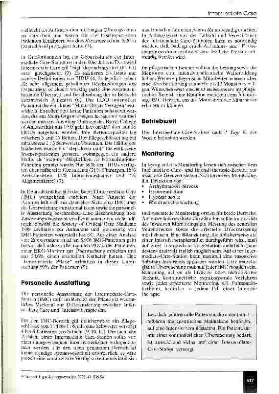 Vorschauseite 2: Intermediate Care Entwicklung, Definition, Ausstattung, Organisation und mögliche Lösungen