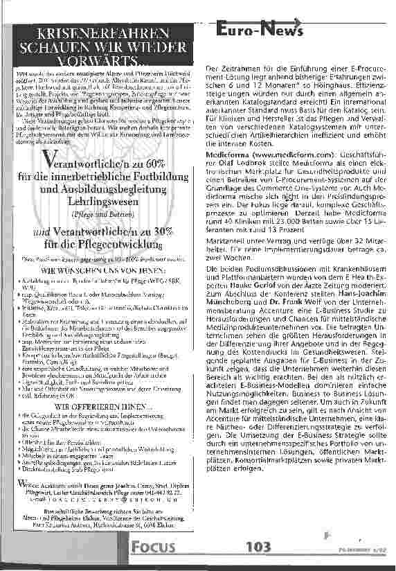 Vorschauseite 4: E-Commerce-Pilotprojekte von Krankenhäusern zeigen Chancen auf Mangelnde Standardisierung als größte Herausforderung