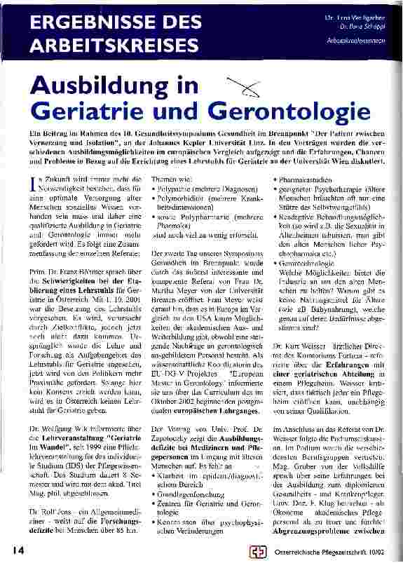 Vorschauseite 1: Ausbildung in Geriatrie und Gerontologie