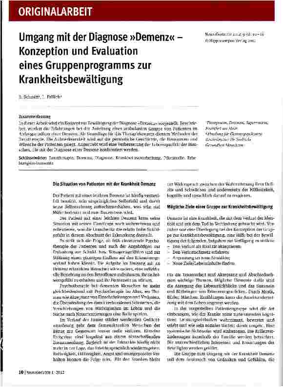 Vorschauseite 1: Umgang mit der Diagnose »Demenz« Konzeption und Evaluation eines Gruppenprogramms zur Krankheitsbewältigung