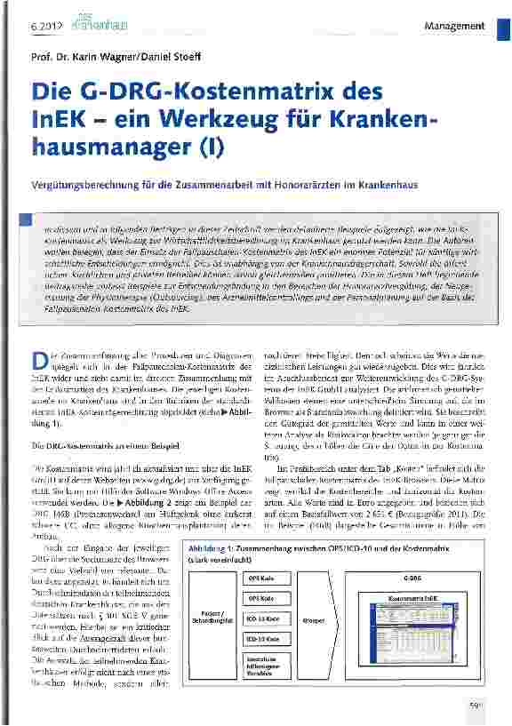 Vorschauseite 1: Die G-DRG-Kostenmatrix des InEK - ein Werkzeug für Krankenhausmanager (I)