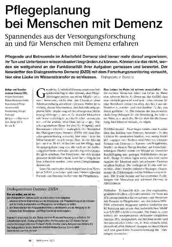 Vorschauseite 1: Pflegeplanung bei Menschen mit Demenz