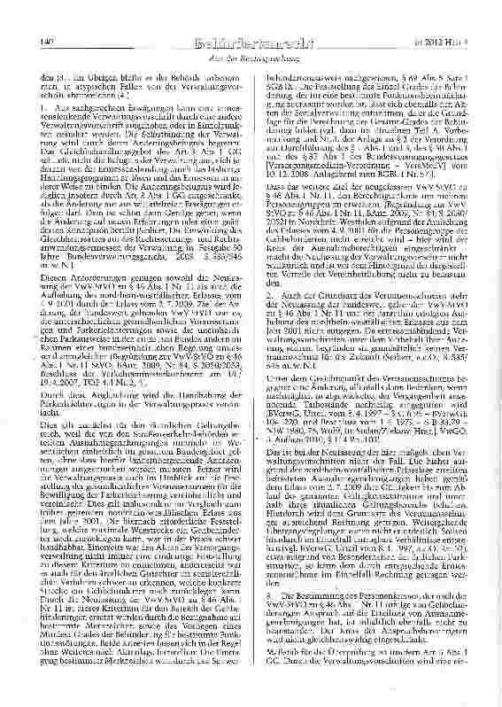 Vorschauseite 4: StVO § 46 Abs. 1 Nr. 11, SGB IX § 69 Abs. 5; GG Art. 3 Abs. 1Kein Anspruch auf Erteilung einer Ausnahmegenehmigung für Parkerleichterung schwerbehinderter Menschen