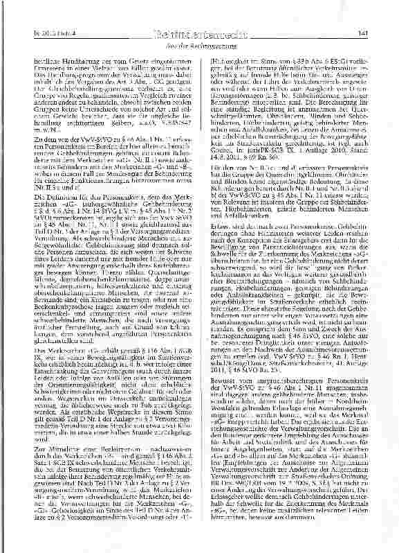 Vorschauseite 5: StVO § 46 Abs. 1 Nr. 11, SGB IX § 69 Abs. 5; GG Art. 3 Abs. 1Kein Anspruch auf Erteilung einer Ausnahmegenehmigung für Parkerleichterung schwerbehinderter Menschen