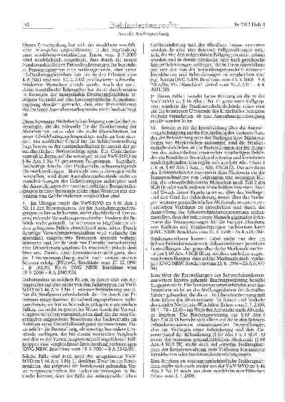 Vorschauseite 6: StVO § 46 Abs. 1 Nr. 11, SGB IX § 69 Abs. 5; GG Art. 3 Abs. 1Kein Anspruch auf Erteilung einer Ausnahmegenehmigung für Parkerleichterung schwerbehinderter Menschen