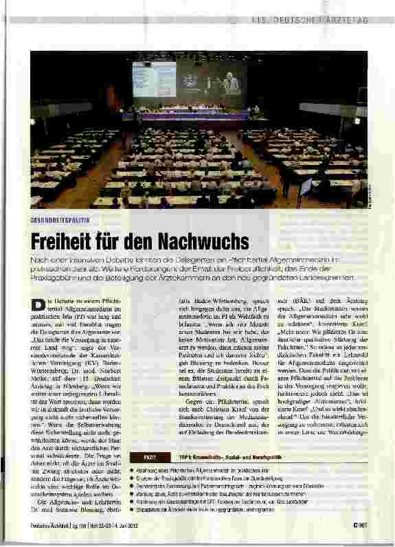 Vorschauseite 1: GESUNDHEITSPOLITIKFreiheit für den Nachwuchs
