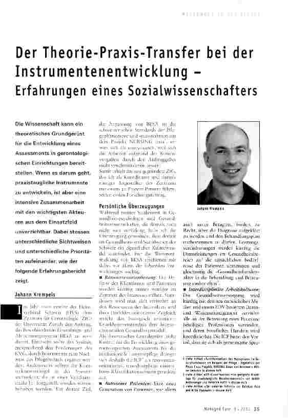 Vorschauseite 1: Der Theorie-Praxis-Transfer bei der Instrumentenentwicklung -Erfahrungen eines Sozialwissenschafters