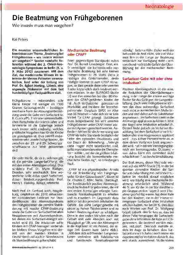 Vorschauseite 1: Die Beatmung von Frühgeborenen