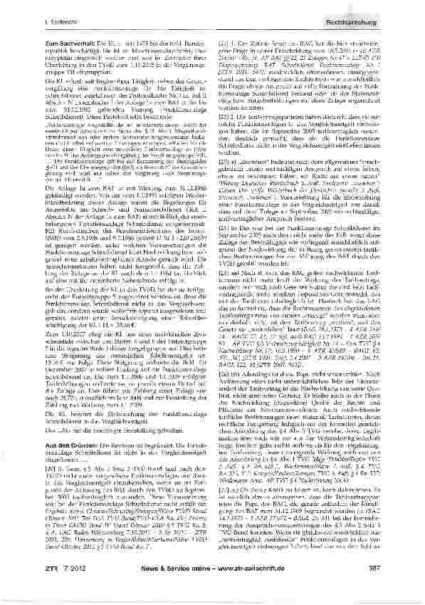 Vorschauseite 2: Einbeziehung der Funktionszulage Schreibdienst in das Vergleichsentgelt - Rechtscharakter der Nachwirkung