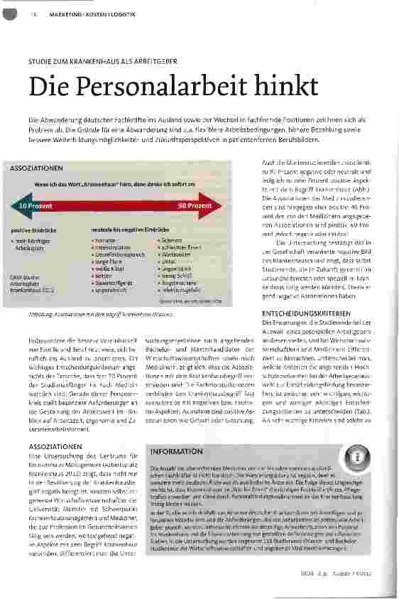 Vorschauseite 1: STUDIE ZUM KRANKENHAUS ALS ARBEITGEBERDie Personalarbeit hinkt