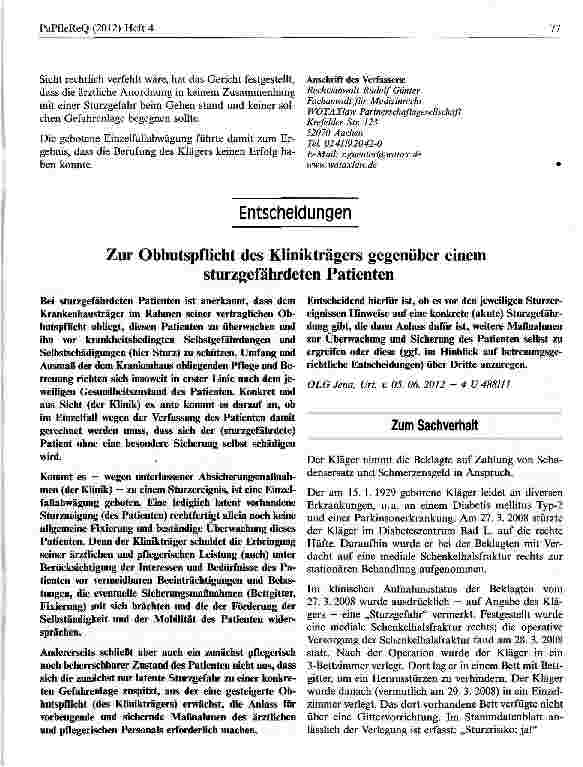 Vorschauseite 4: Keine Haftung für Sturz im Krankenhaus trotz bekannter Sturzgefährdung des Patienten