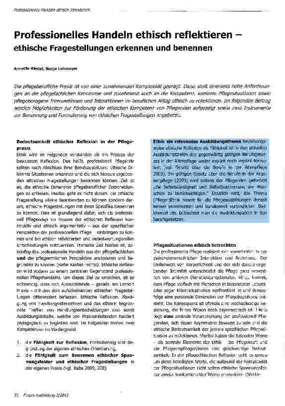 Vorschauseite 1: Professionelles Handeln ethisch reflektieren - ethische Fragestellungen erkennen und benennen