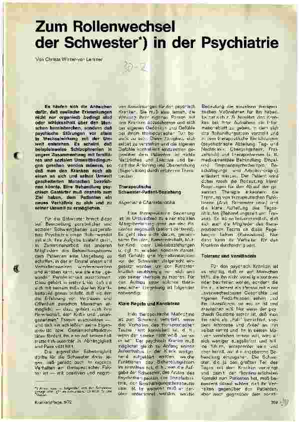 Vorschauseite 1: Zum Rollenwechsel der Schwester in der Psychiatrie