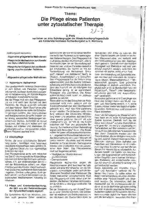 Vorschauseite 1: Die Pflege eines Patienten unter zytostatischer Therapie